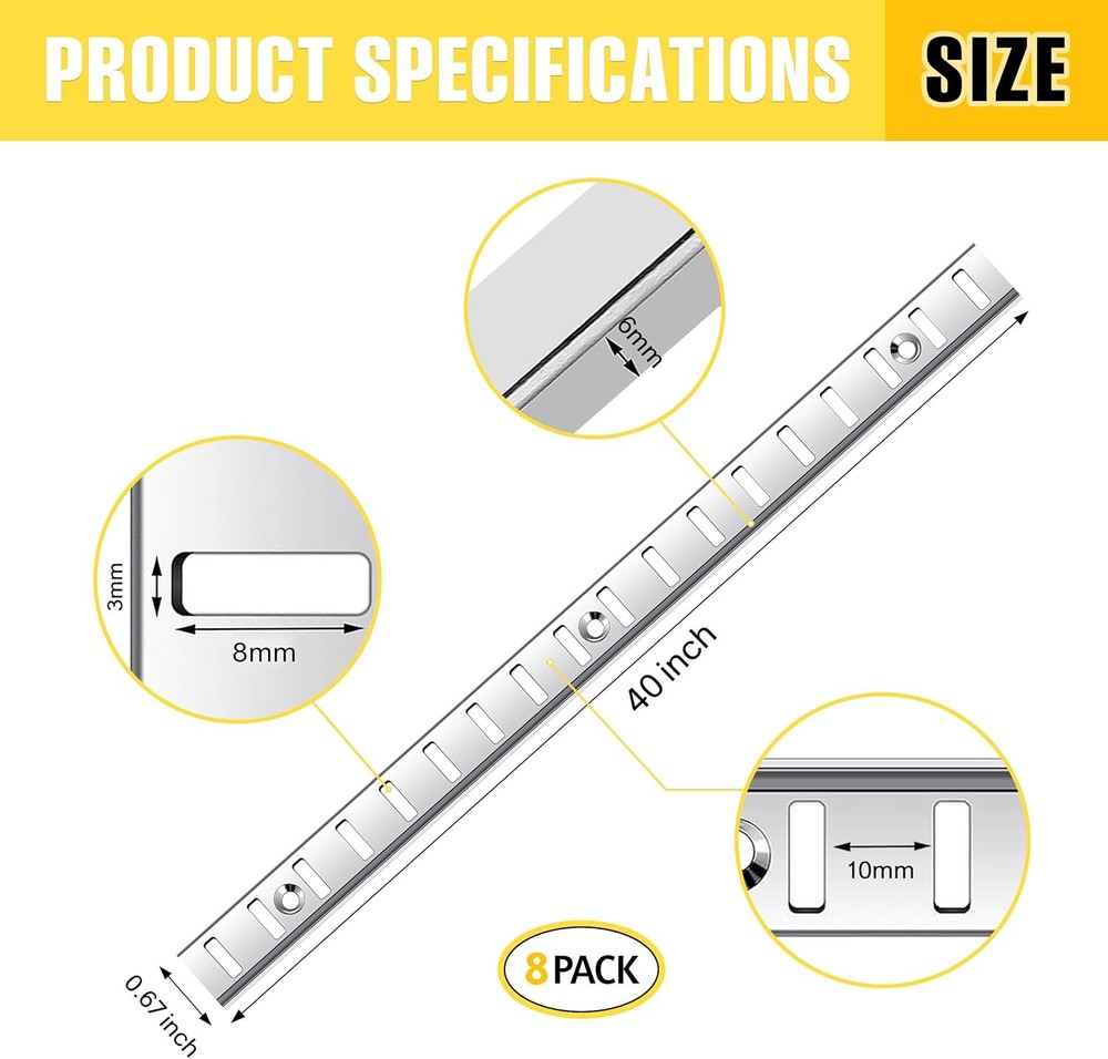 Adjustable Shelf Bracket 40 Inch 8 Pack Silver Shelf Pilaster Strips Shelf Ra...