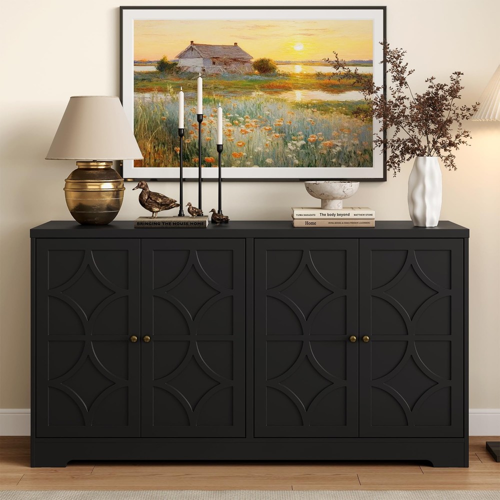 Sideboard Buffet Cabinet, 56" Modern Credenza with 4 Doors and Adjustable She...