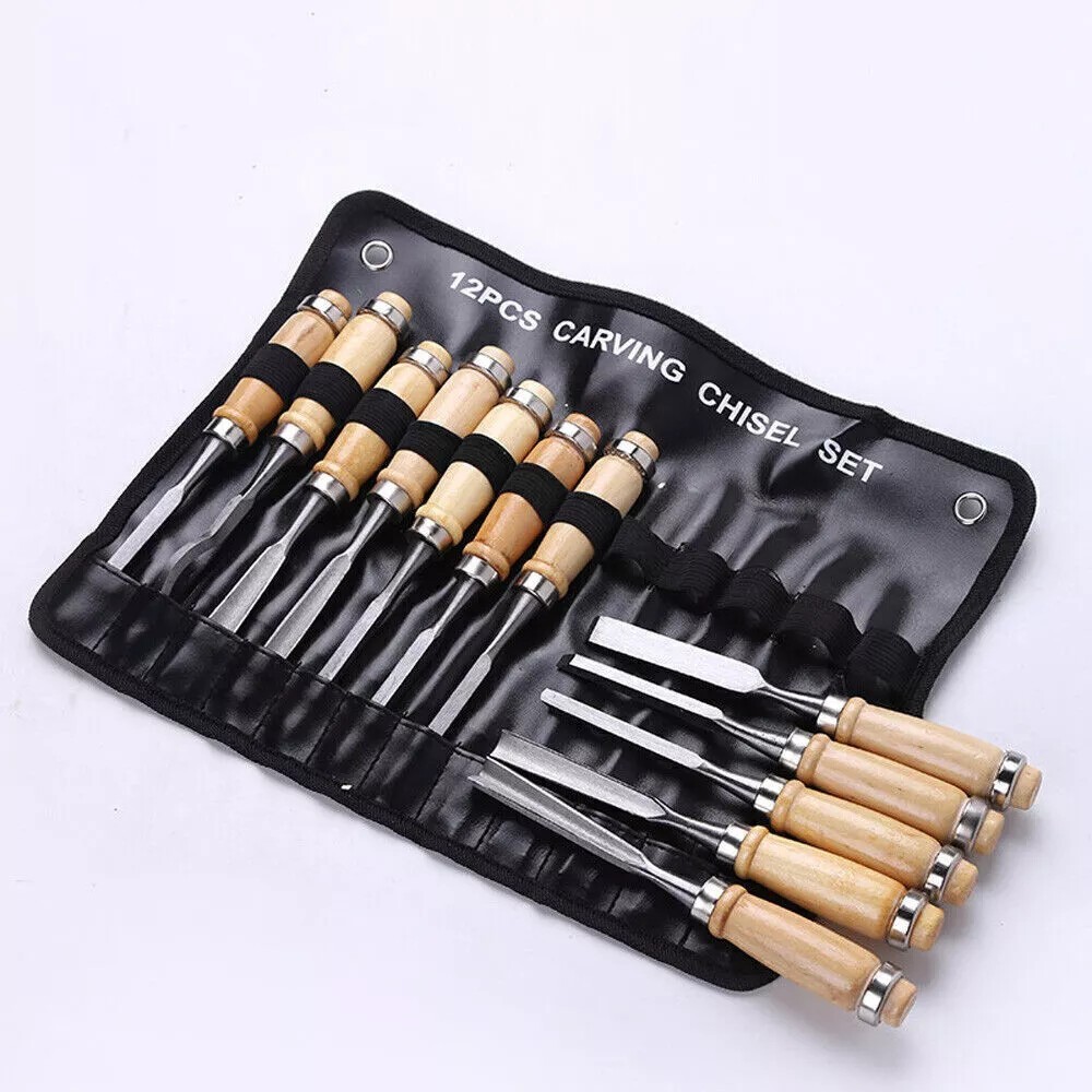 12 Pcs Wood Carving Hand Chisel Tool Set Professional Woodworking Gouges Steel