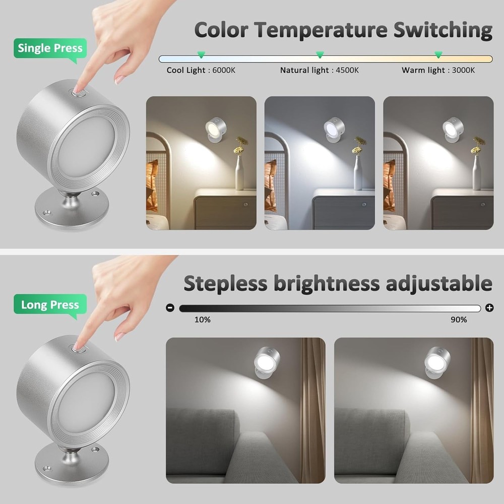 Rechargeable LED Wall Lights 2 Pcs Remote Control