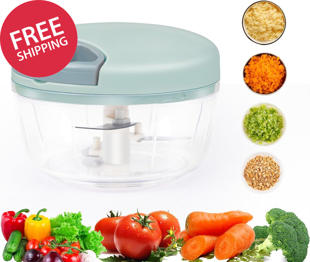 Garlic Chopper with Container Manual Food Chopper Pull-String Vegetable Onion