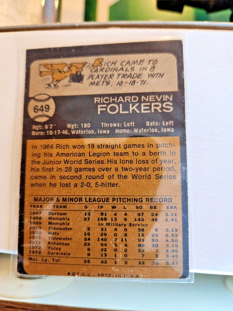 1973 #649 Rich Folkers