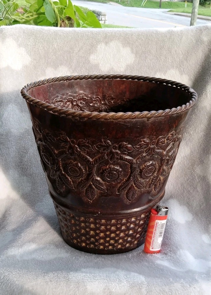 Antique Solid Copper/bronze Handmade Flower Pot 11" Tall