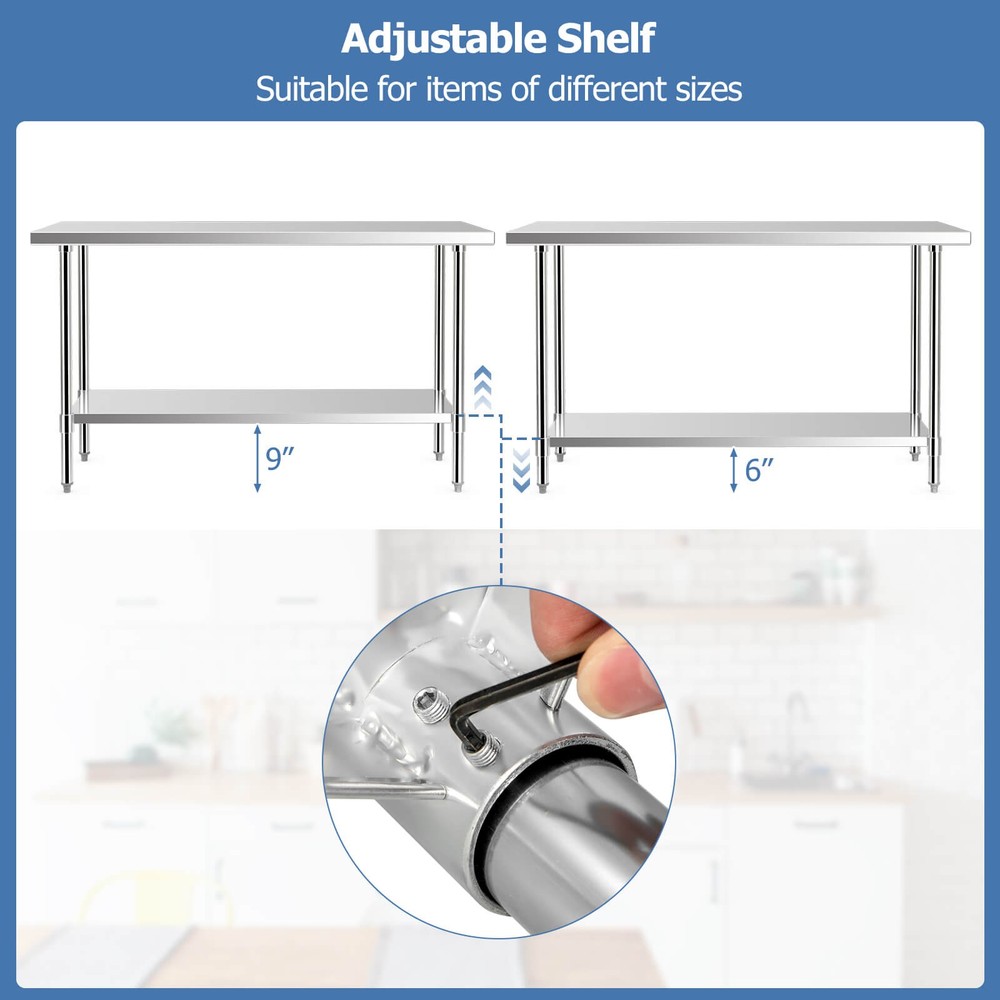 24 x 60" Stainless Steel Work Table Kitchen Prep & Work Table Silver