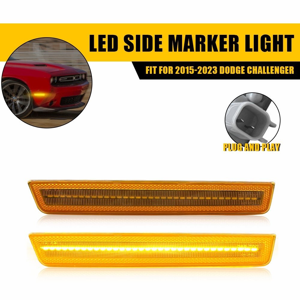 2PCS Amber For 2015-2022 Dodge Challenger Front Bumper Side Marker Signal Lights