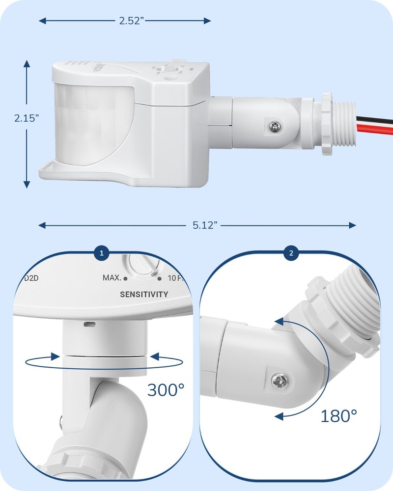 EDISHINE 2Pack 240° Motion Sensor,Replacement Motion Detector 3 Modes PIR Motion
