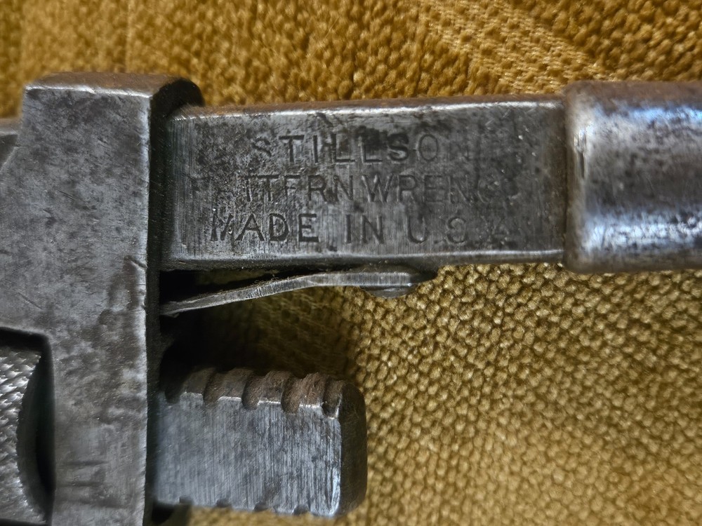 Vintage Stillson Pattern Adjustable Pipe Monkey Wrench USA Wood Handle
