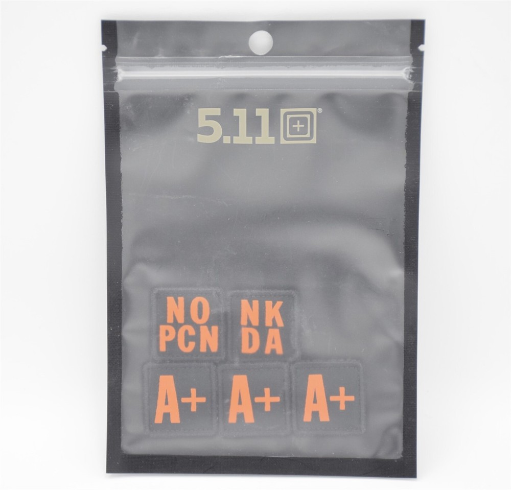5.11 TACTICAL A POSITIVE A+BLOOD TYPE KIT LOGO PATCH HOOK/LOOP BACKING (5 PACK)