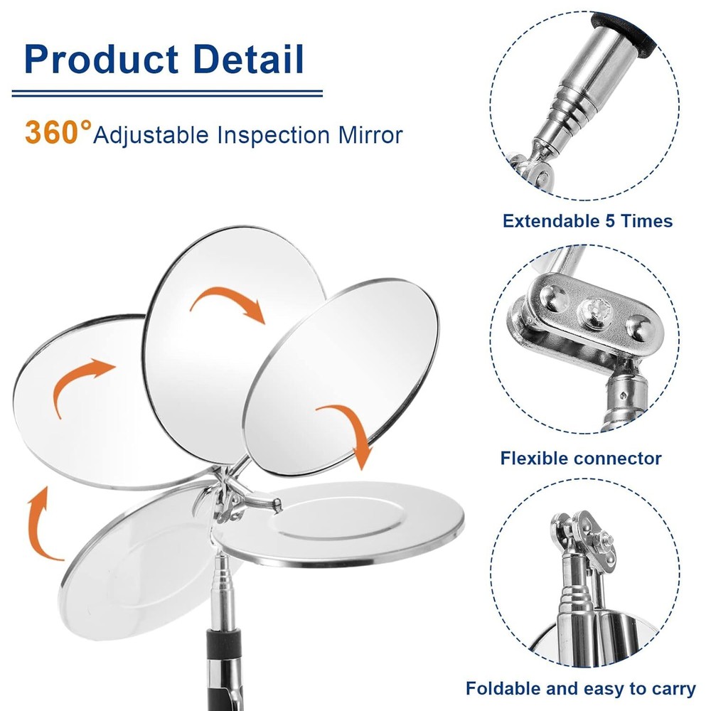 4 Pack Telescoping Inspection Mirrors Flexible Adjustable