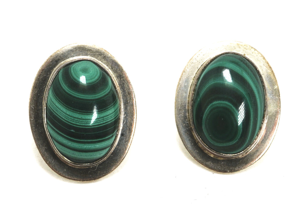 Mexico Sterling Silver Malachite Post Back Earrings