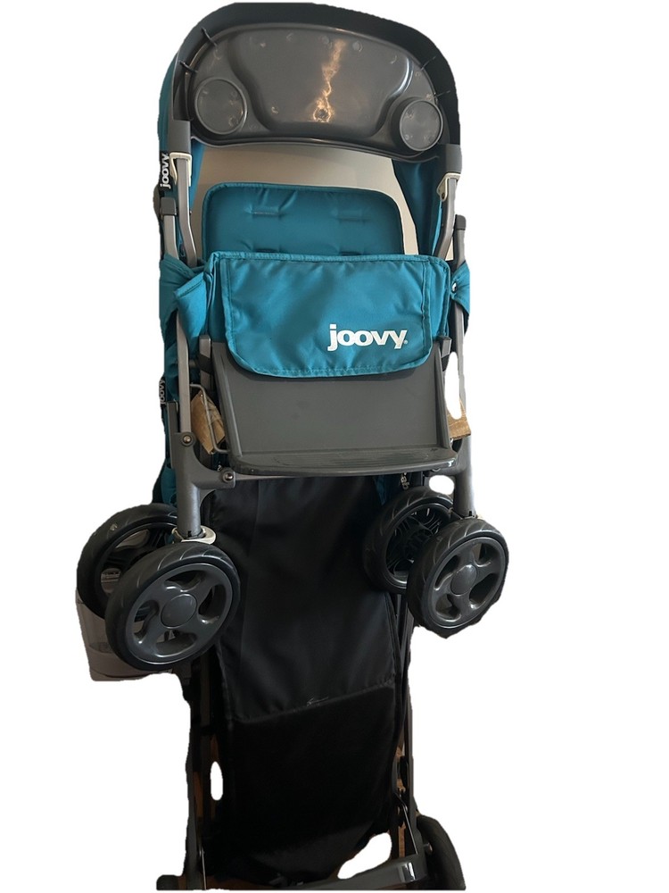 Joovy Double Stroller Blue Gray Folding Cup Holder Adjustable Back Rest