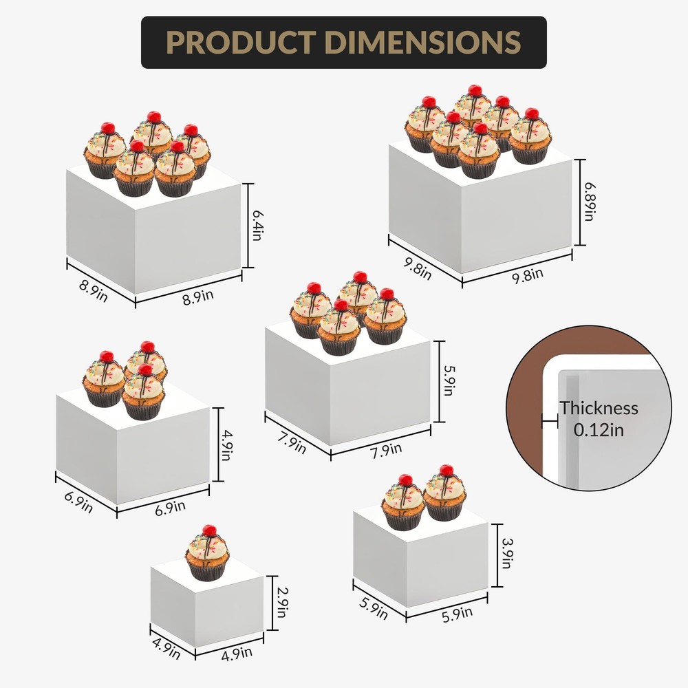 6-Piece White Stackable Display Risers for Desserts – Multi-Sized Food Stands...