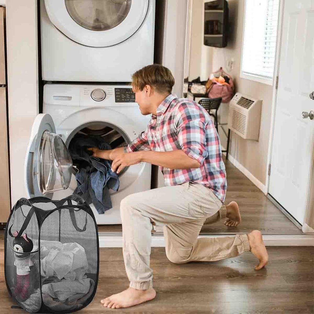 2 Packs Collapsible Pop up Laundry Bag Foldable Hamper Large Mesh Clothes Basket
