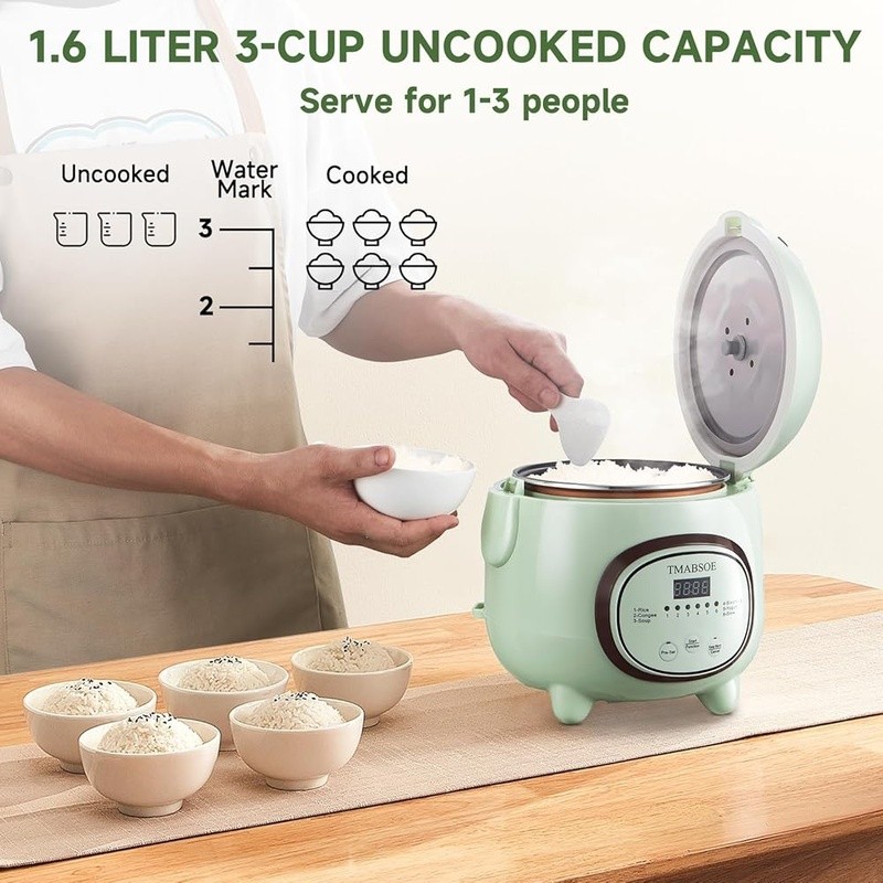 Mini Rice Cooker 3-Cup Electric W/ Delay Timer Keep Warm Multi Cooking Modes New