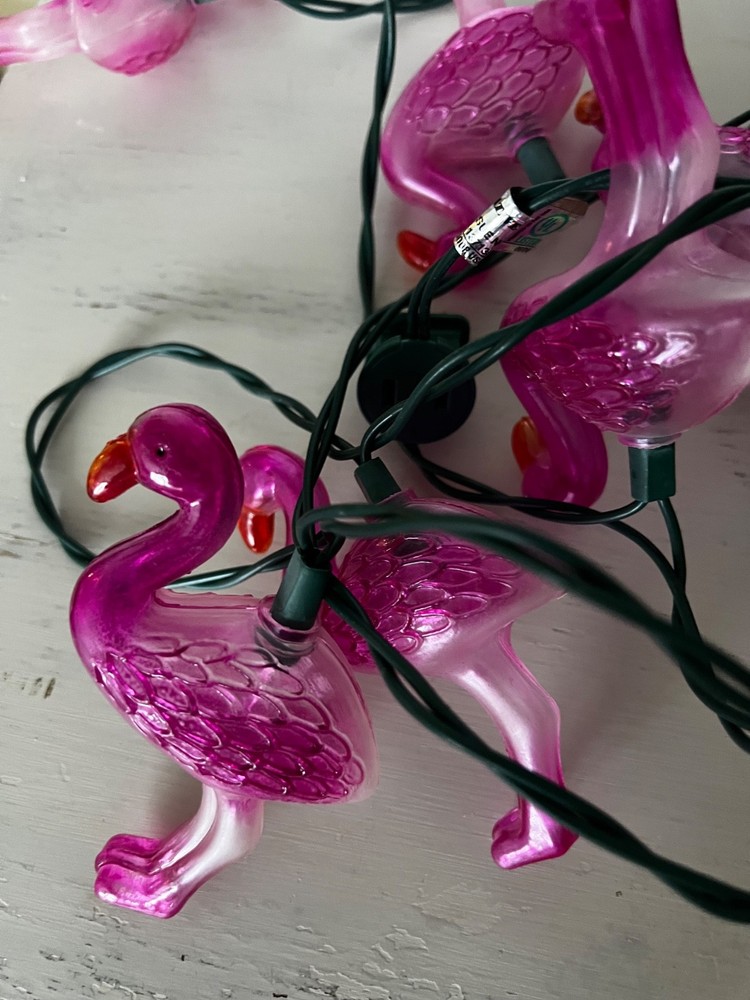 flamingo string lights tropical island paradise