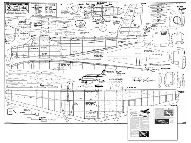 Aero Commander 680 Super Twin Control Line 54" Model Airplane Printed Plans