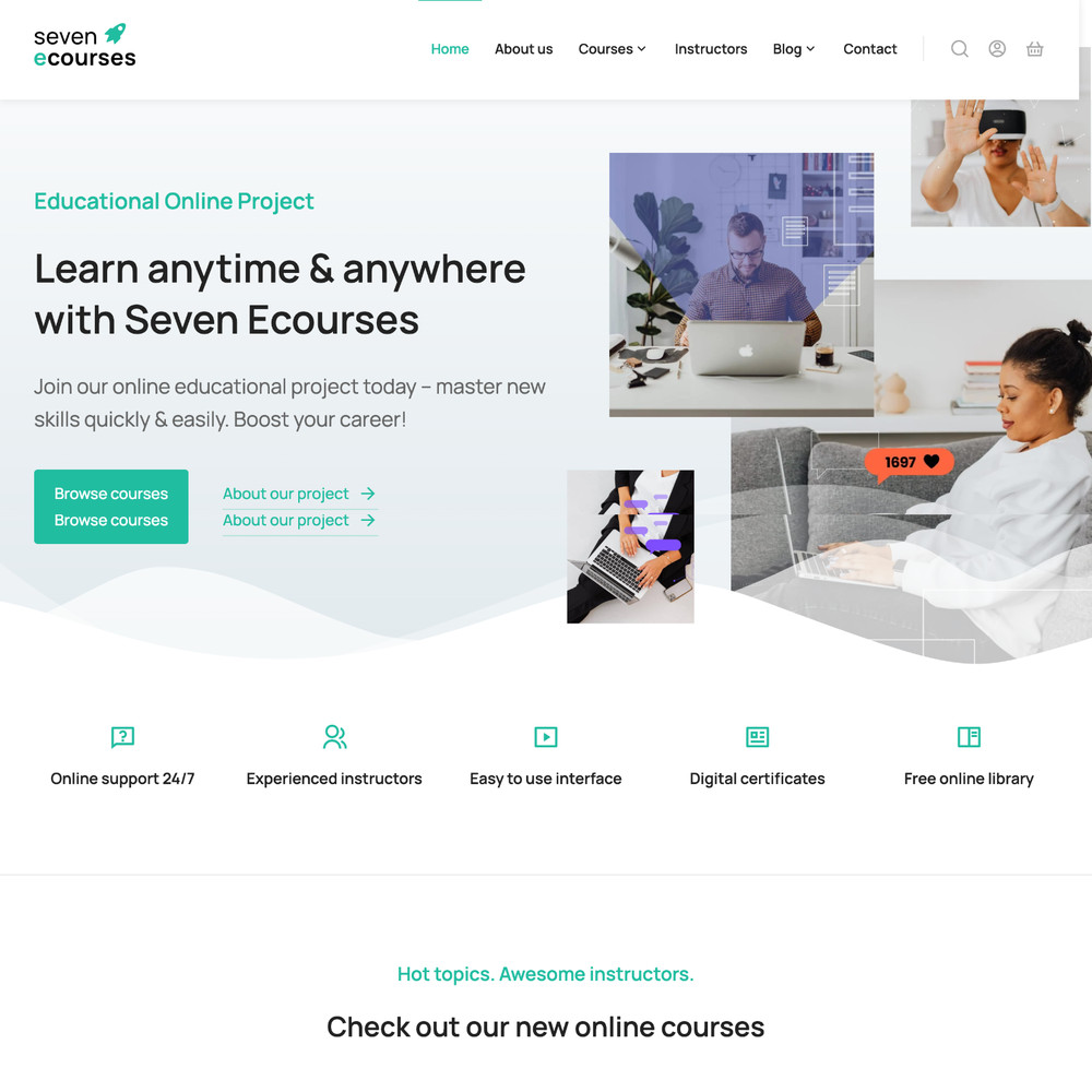 Online Courses Website Design with Free VPS Web Hosting and Installation