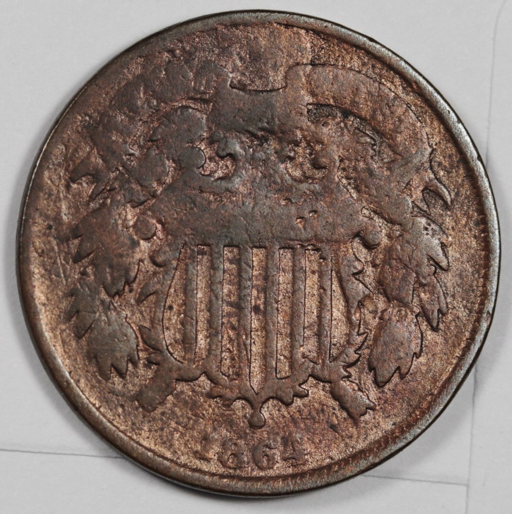 1864 2 Cent Piece.  Error.  Medallion Reverse.  Rotated 180 degrees.  199221