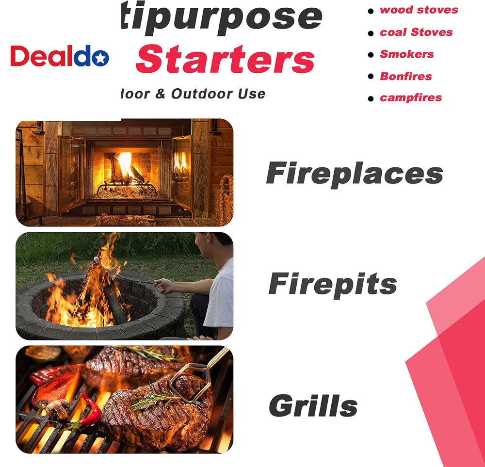 108 Pcs Fire Starters, Natural Charcoal Fire Starters Super Fast Lighting Perfec