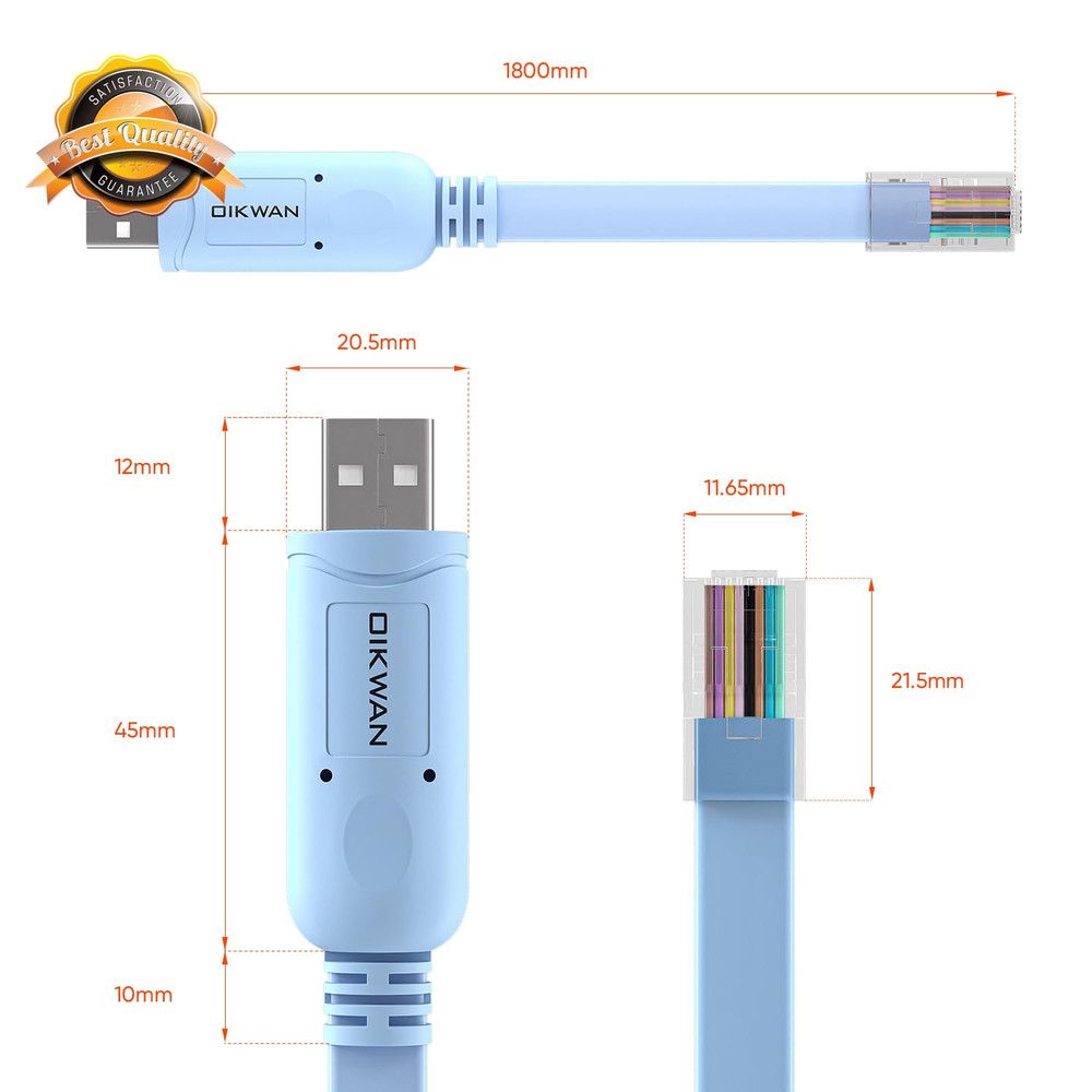 USB to RJ45 Console Cable for Router Switch Network 1.8M Blue