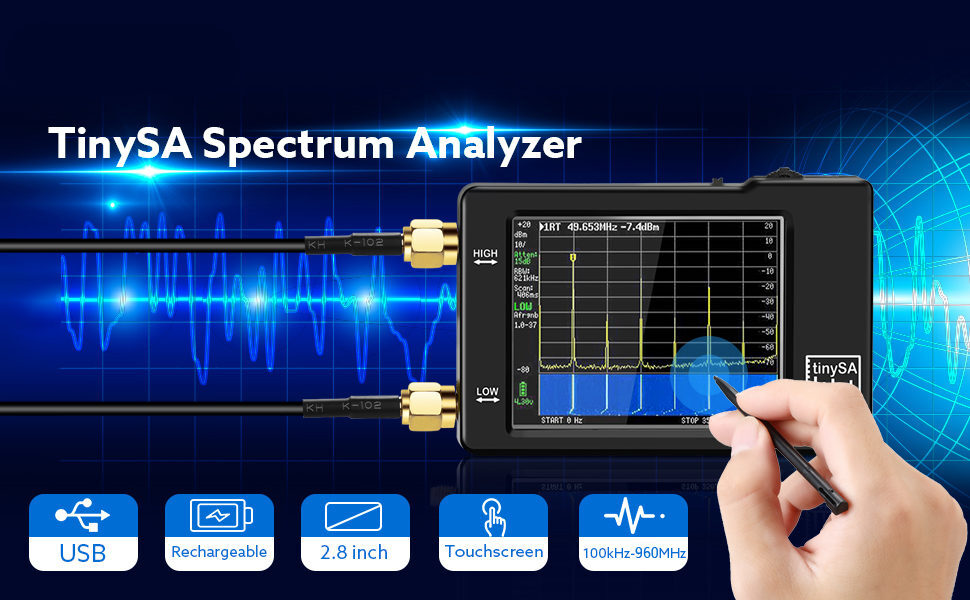 TinySA Spectrum Analyzer 100kHz to 960MHz MF/HF/VHF UHF Tiny Frequency Analyzer