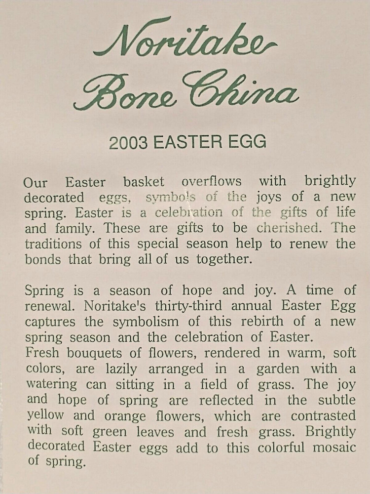 Noritake Easter Egg 2003 Limited Edition 33RD Stand Bone China M170 "NEW IN BOX"