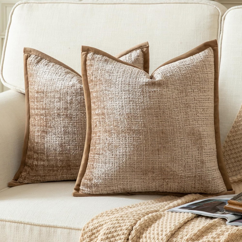 Pack of 2 Chenille Textured Decorative Throw Pillow Covers Accent Solid Cushi...