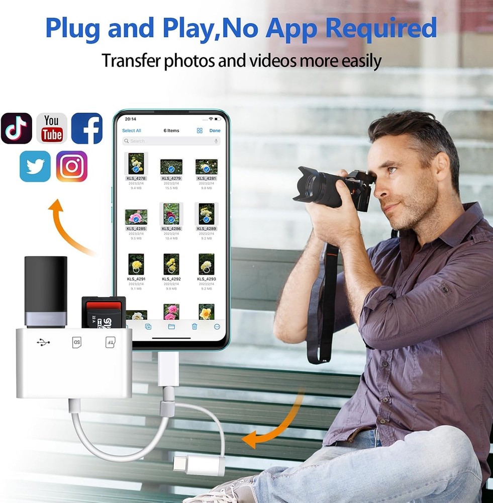 SD Card Reader for iPhone/Android, HCYEBT Memory Supports white