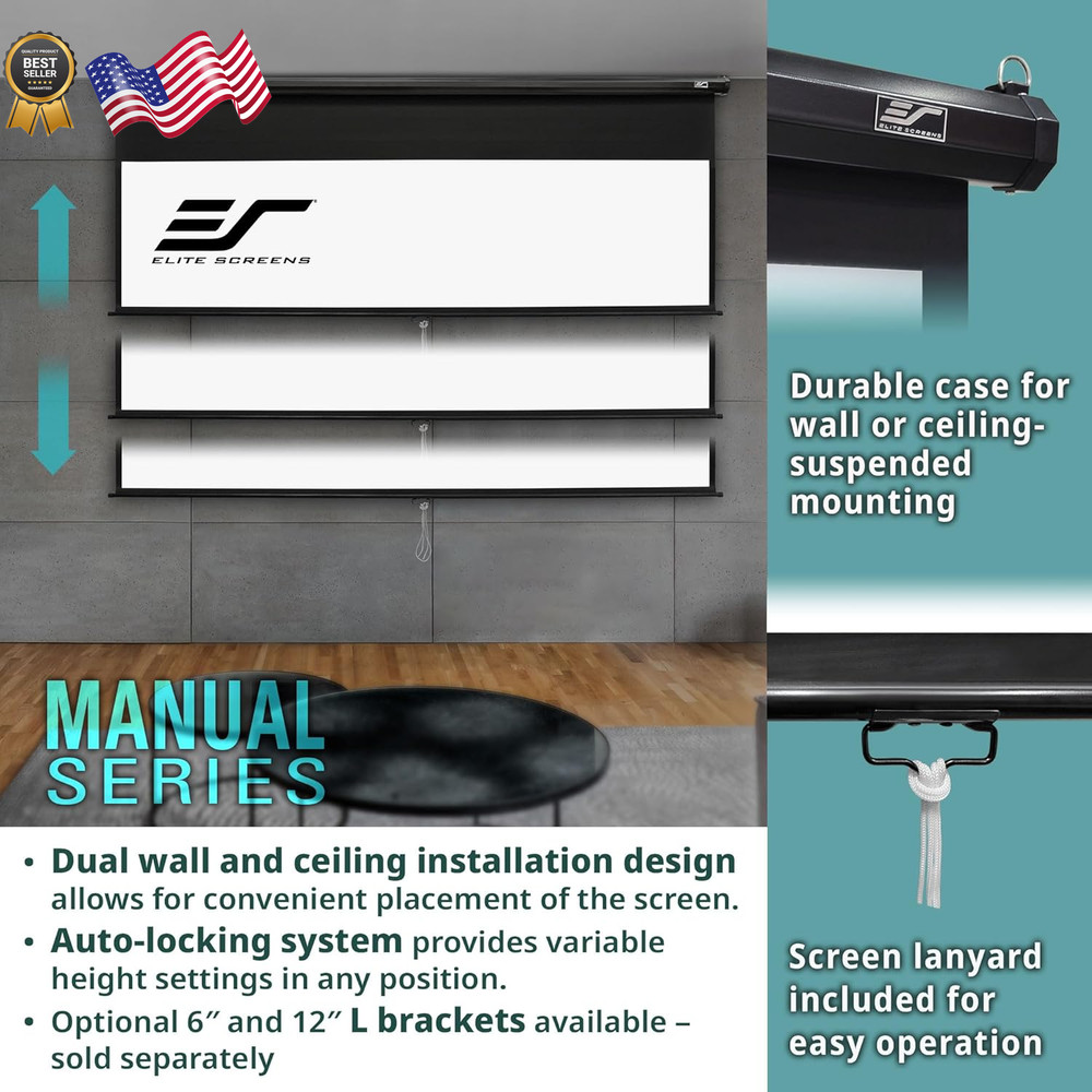 Elite Screens Manual Series 84-INCH 16:9 Pull Down Manual Projector Screen