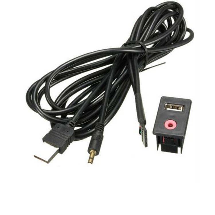 Auto 3.5mm USB AUX Headphone Male Jack Flush Mount Mounting Adapter Panel Input