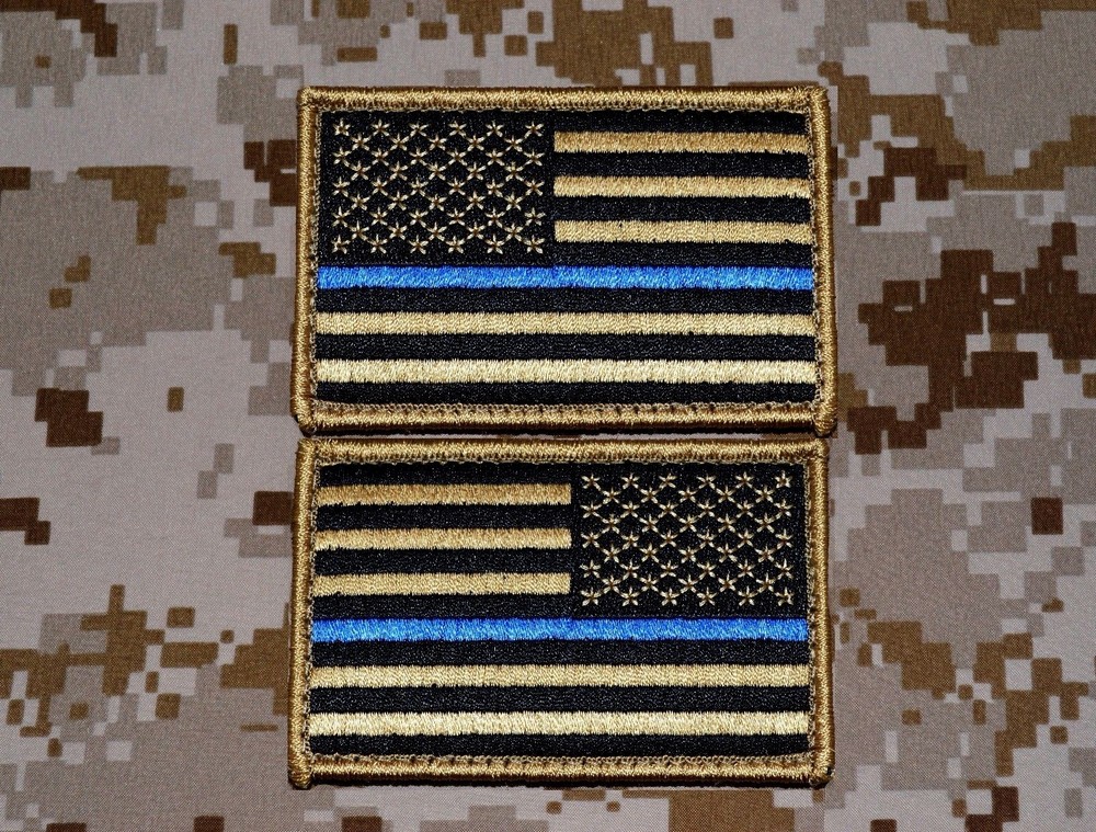Thin Blue Line Tan & Black American Flag Patch, Law Enforcement
