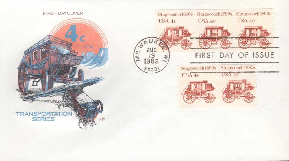 1982 FDC - Scott# 1898a  - Staagecoach Coil Issue - Farnam Cachet