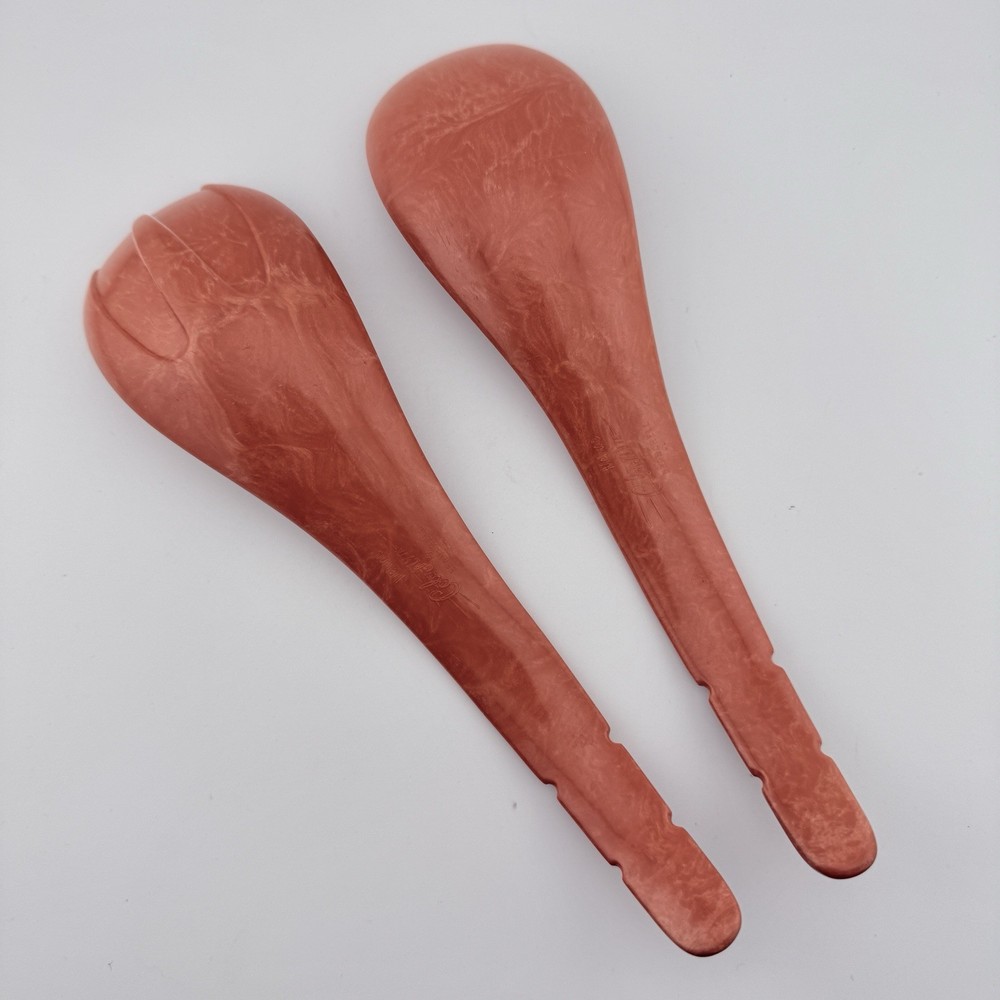 Vtg Melmac Branchell Color Flyte Salad Server Set Spoon & Fork Orange Rust MCM N