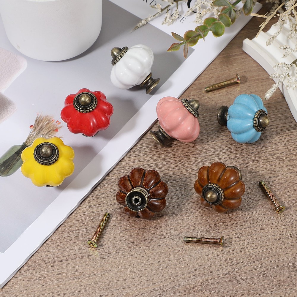 6 Packs Ceramic Knobs, Pumpkin Ceramic Cabinet Drawer Knobs, Navy Blue