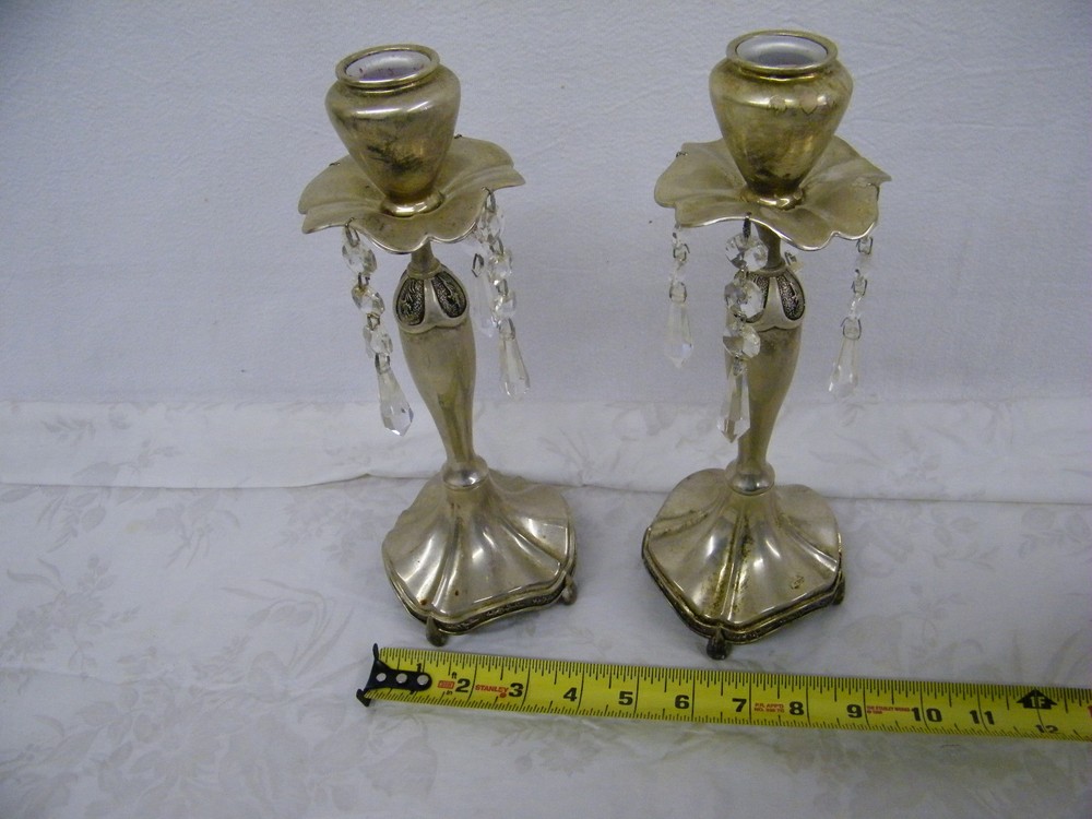 Vintage Silver Crystal Candle Stick Holders