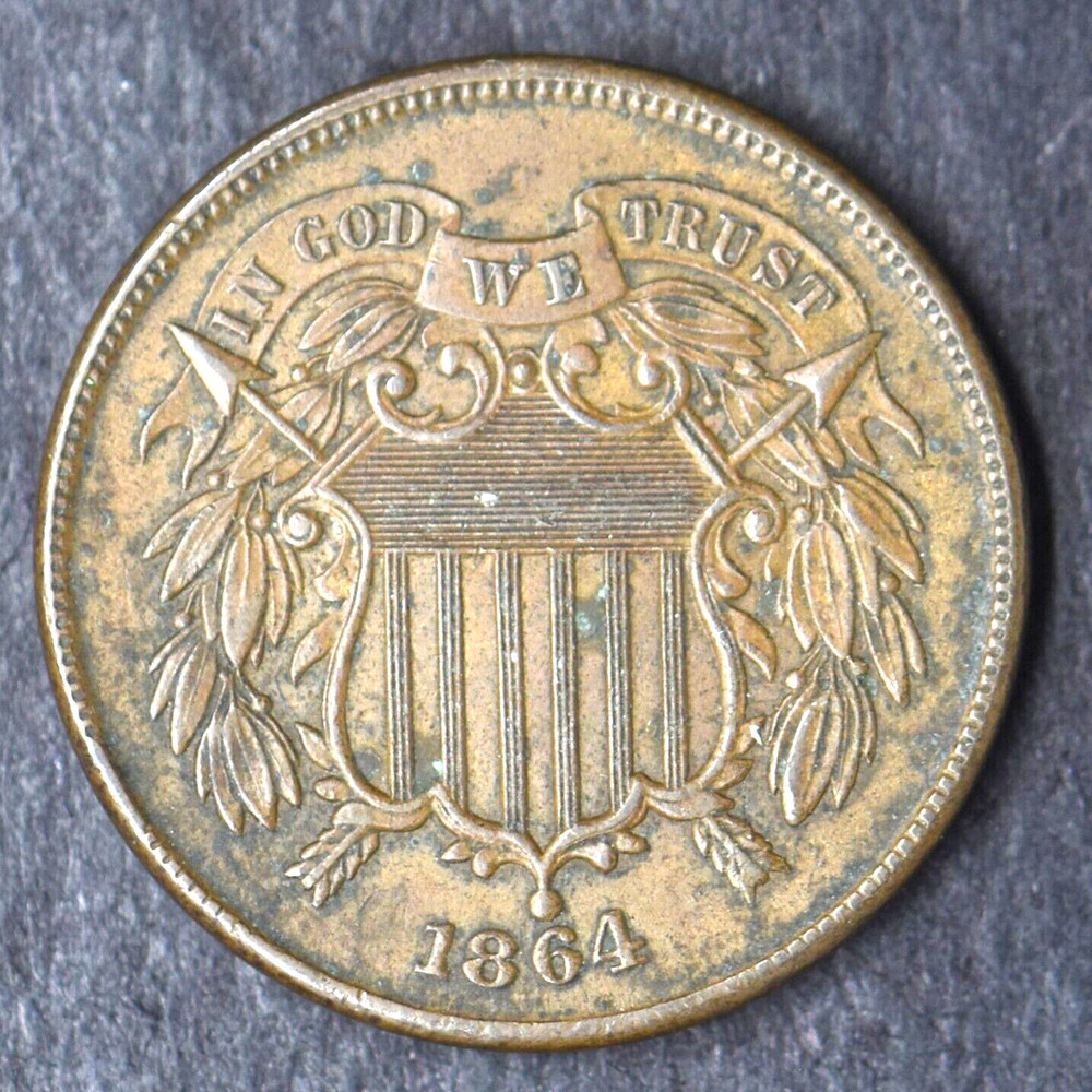 1864 "HIGH GRADE" Large Motto 2C Two Cent Piece - COINGIANTS -