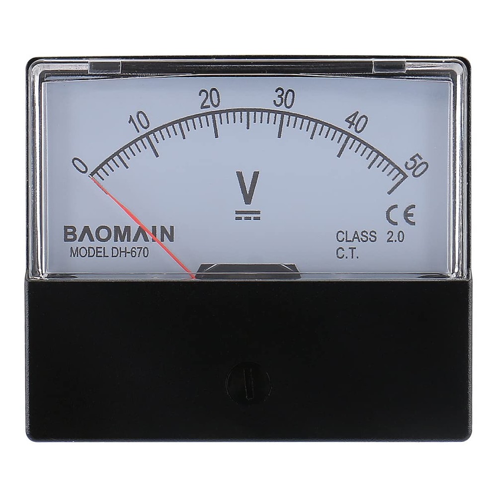 Baomain Voltmeter DH-670 DC 0-50V Rectangular Class 2.0 Analog White,Black