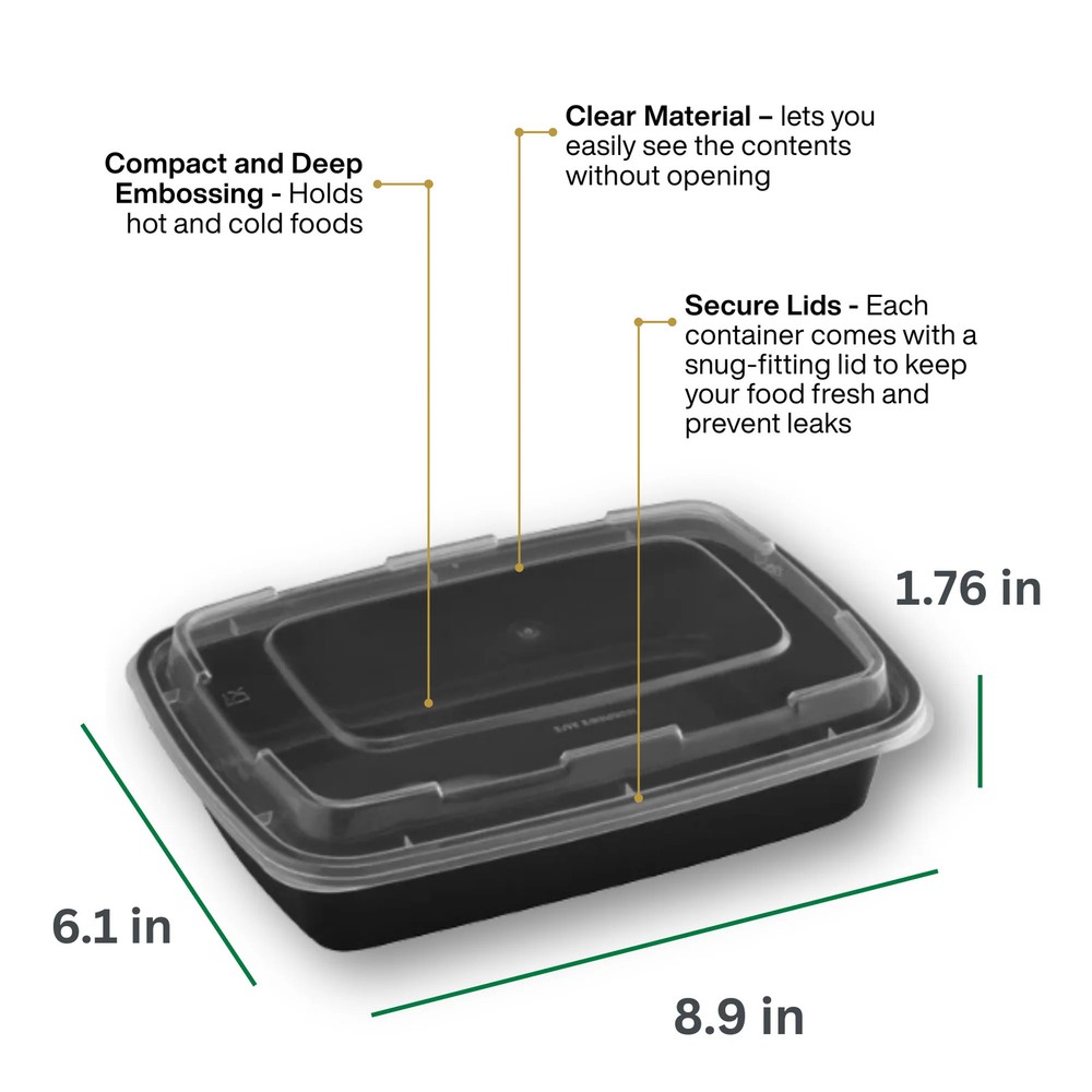 32oz Rectangular Microwaveable Container with Lid, 150 Sets (50/6)