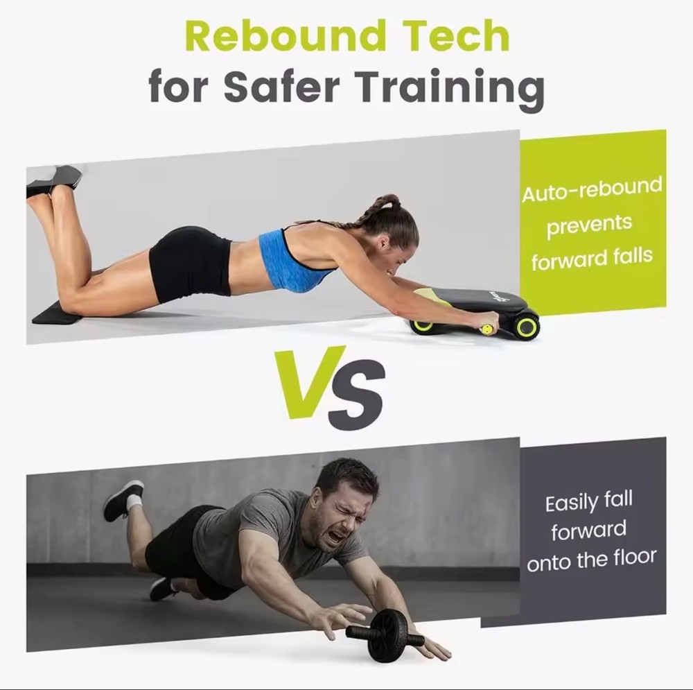 4‑Wheel Ab Roller Board Automatic Rebound Core Trainer w/ Knee Pad Home Workout