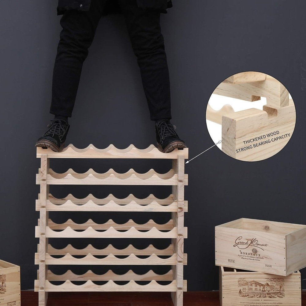Solid Wood Stackable Wine Rack 60 Bottle Storage Cabinet Natural Finish