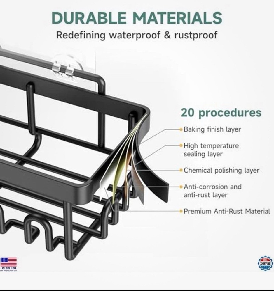 Rustproof Waterproof Shower Caddy 6-Pack, No Drill Adhesive Shelves & Soap