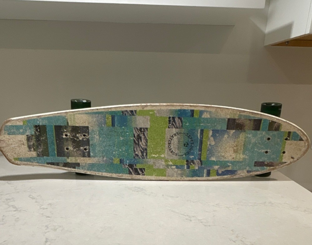 Kryptonics Complete Longboard Skateboard Green Blue Pattern Geometric Design