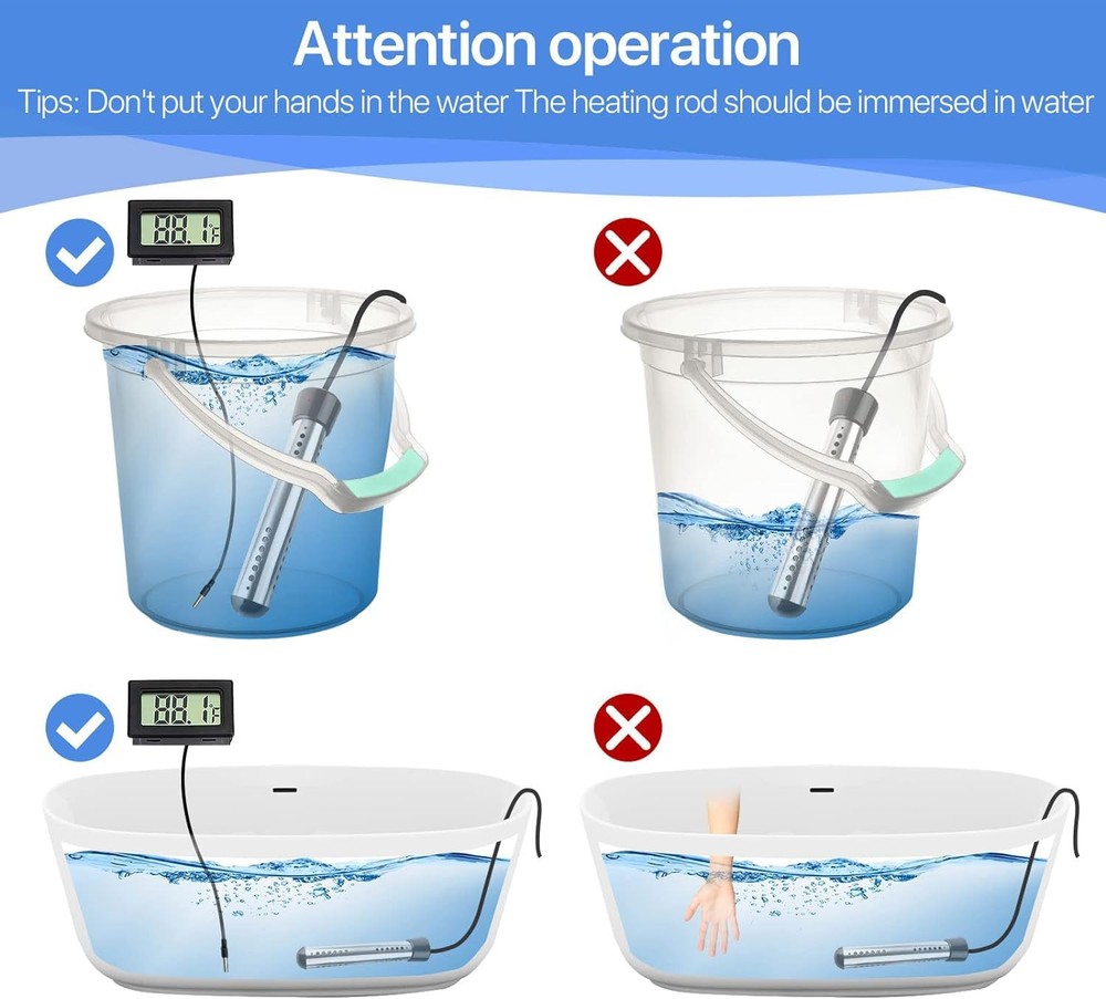 2000W Immersion Water Heater with 304 SS Guard Fast Heats up 5 gallons Water ...