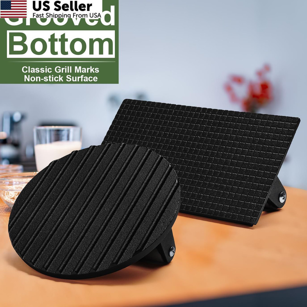 Burger Press, 7" Round & & Rectangle, Cast Iron & Rectangle