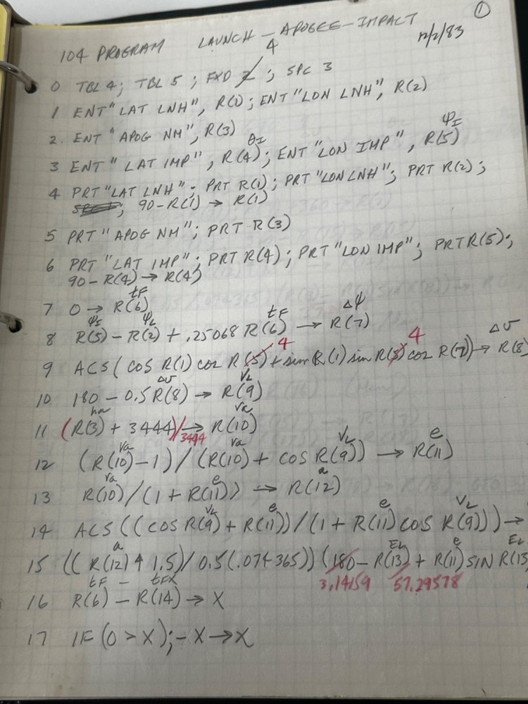 Satellite Tracking Antenna Trajectory Calculation Ephemera HP 9820 Program Notes