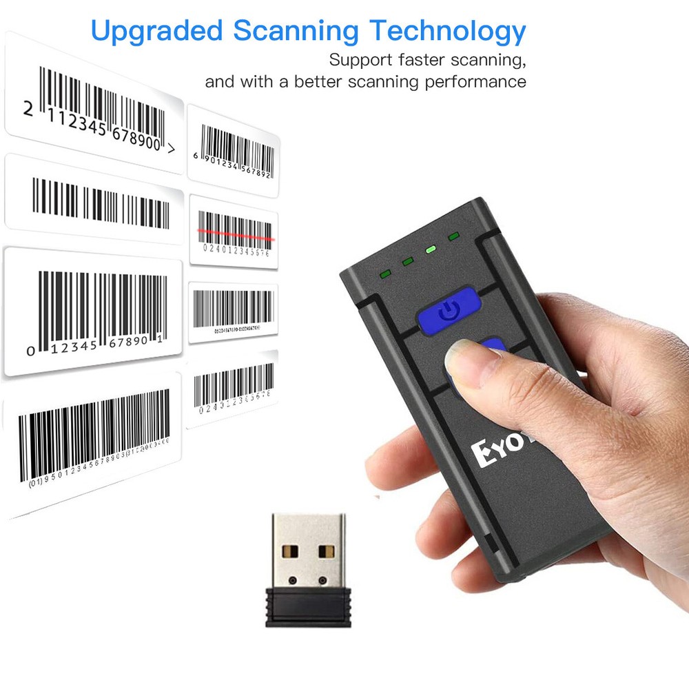 Eyoyo 1D Laser Wireless Barcode Scanner 1D Code Fast Scan Speed Inventory Reader