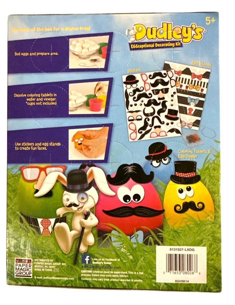 DUDLEY'S Dapper Dozen Easter Egg Decorating Kit Set Coloring tablets + Stickers+