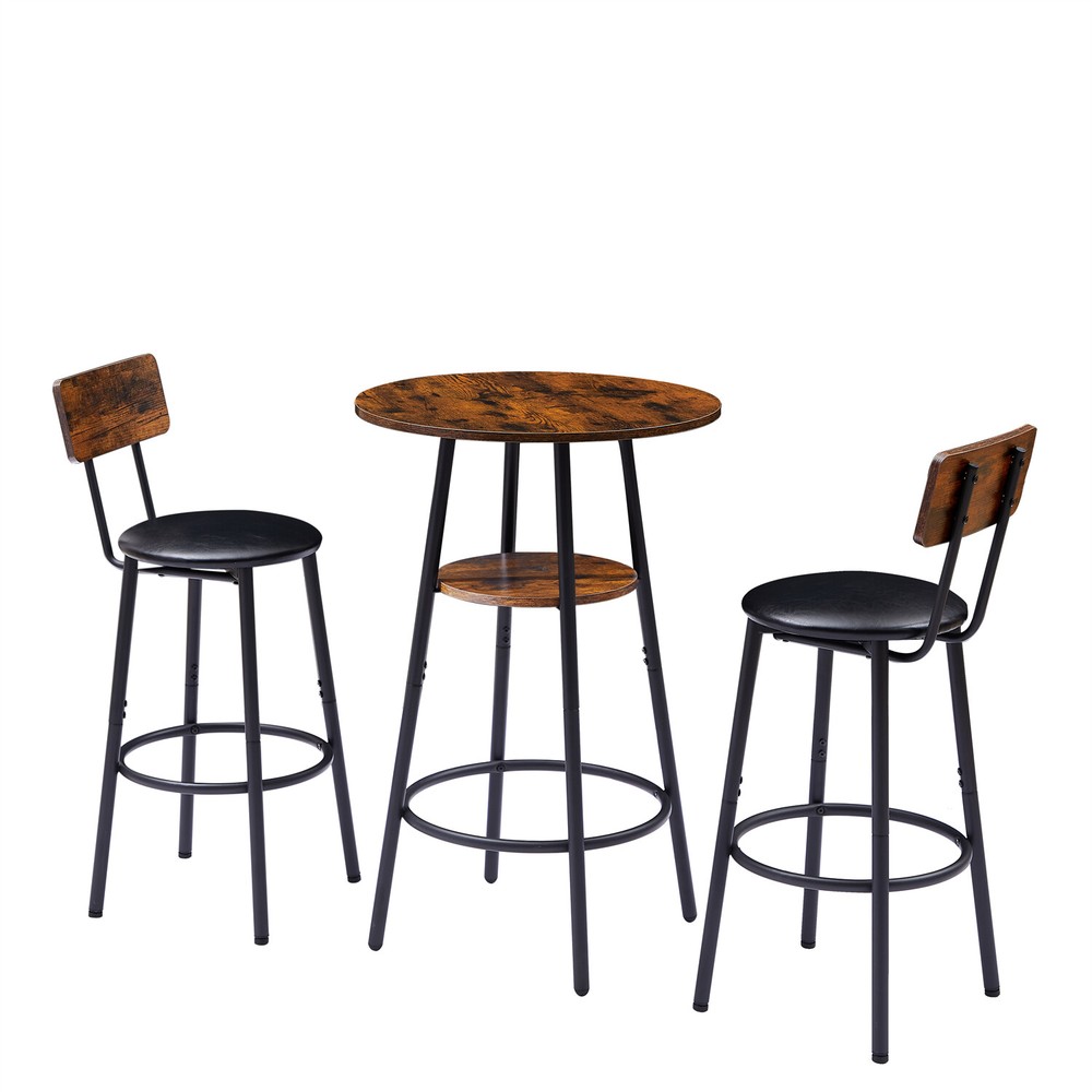 3 Piece Bar Table Set Counter Height Kitchen Pub Table 2 Upholstered Stools US