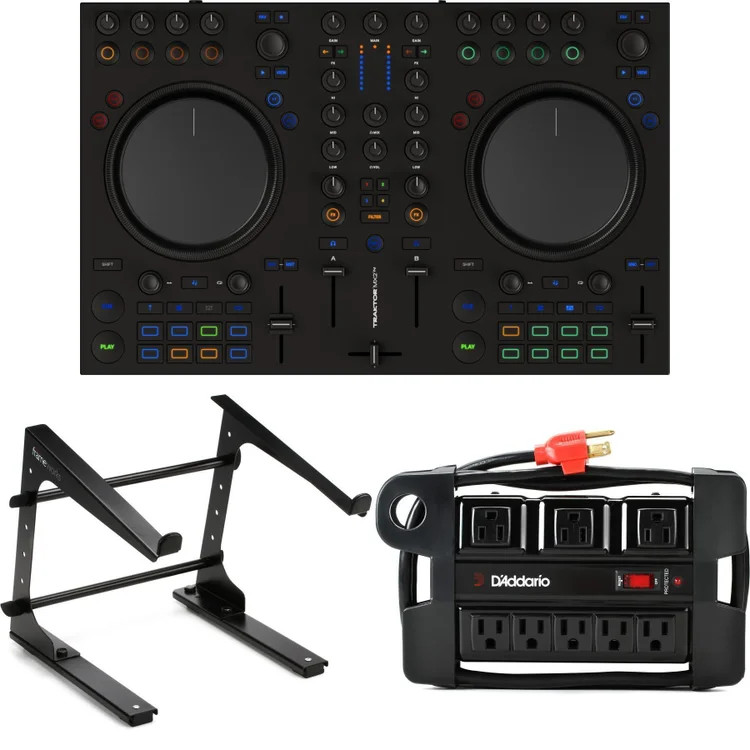Native Instruments Traktor Kontrol MX2 DJ Controller Laptop Stand Bundle