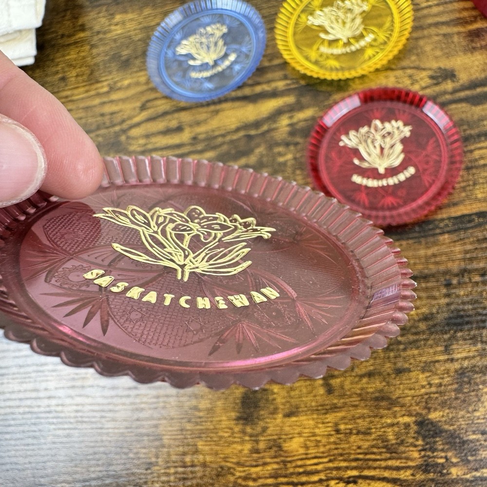 Saskatchewan Canada Plastic Coaster Set Prairie Plastics Vintage 6 pc
